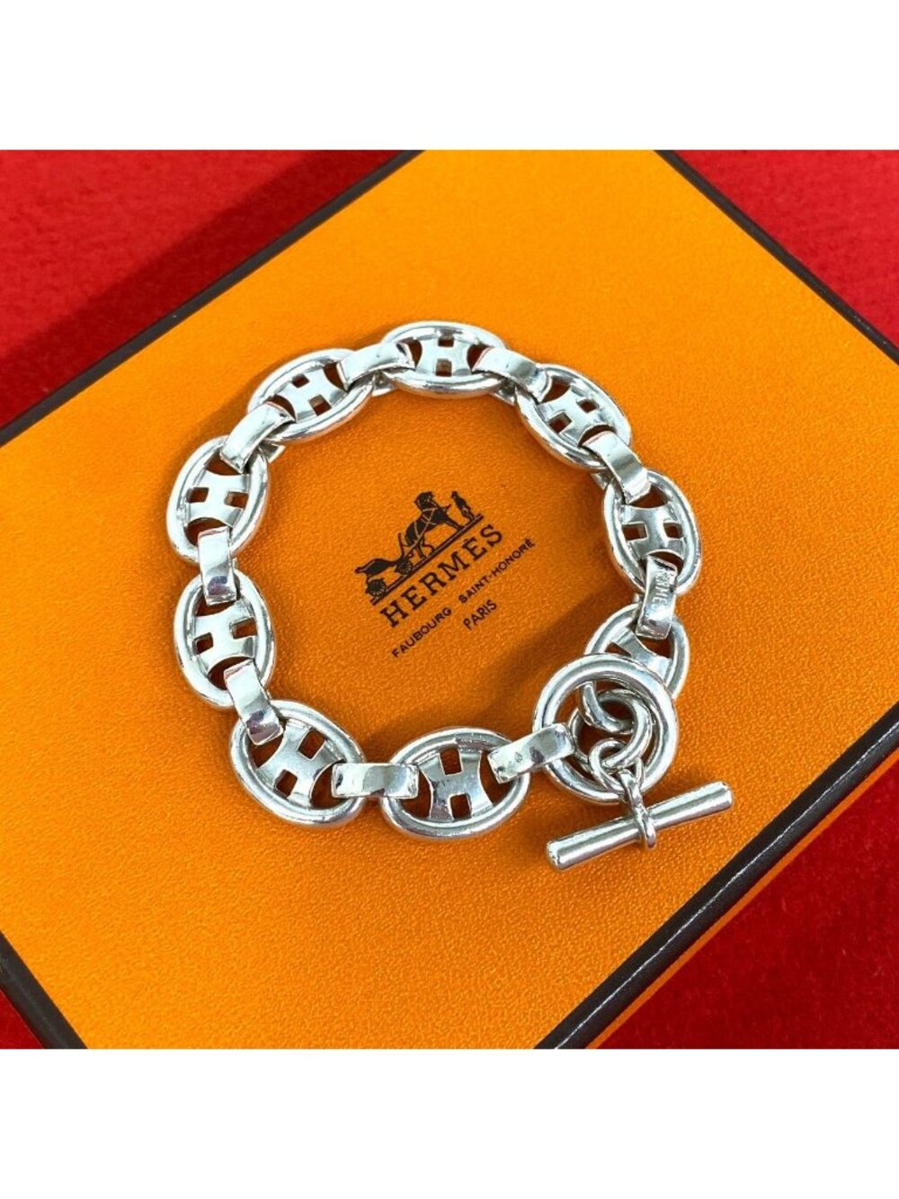 Hermes Vintage Logo 925 Sterling Silver Accessory Bracelet
